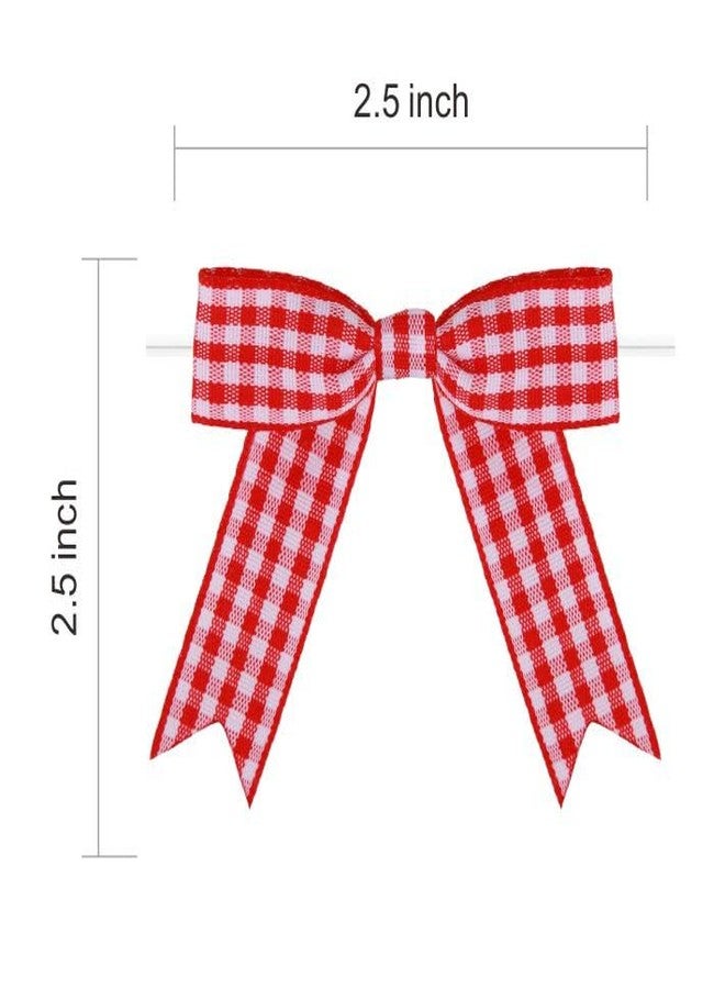 Meseey 50 Pcs Gingham Ribbon Bows 2.5 Inch Buffalo Plaid Premade Twist Tie Bows for Gift Wrapping, Wedding, Baby Shower, Birthday Party, Party Decorations, DIY Craft (Red White) - Image 2